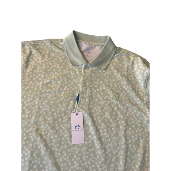 Southern Tide SZ Large Mens SS Performance Shirt Smoke Green Tropical Floral NWT - Picture 9 of 14